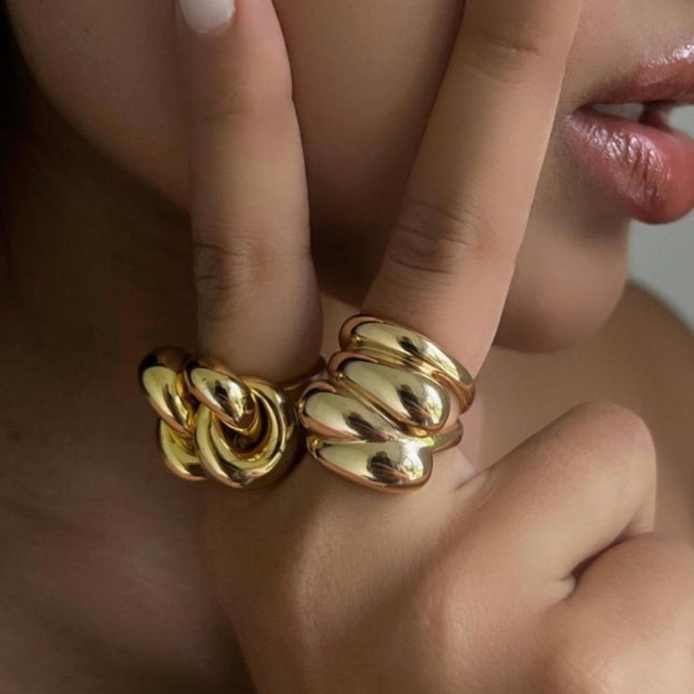 

18k Gold Stainless Steel Teardrop Couple Ring - Simple, High-End Fashion Size 7