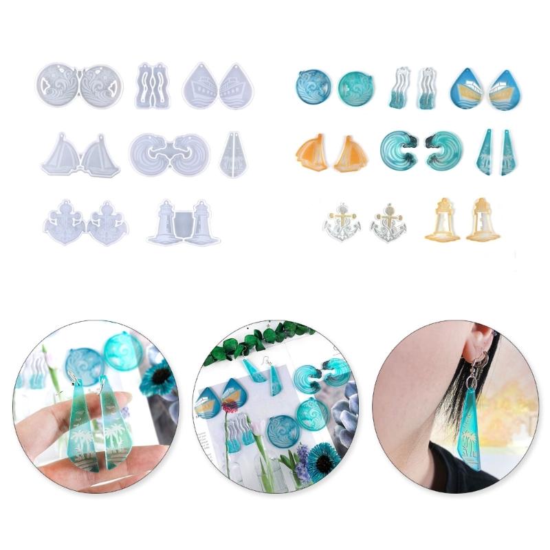 8Pcs Multiple Styles Earrings Silicone Mold Suitable for Epoxy Resin Diy Crafts Ornament Pendant Keychain Jewelry Making