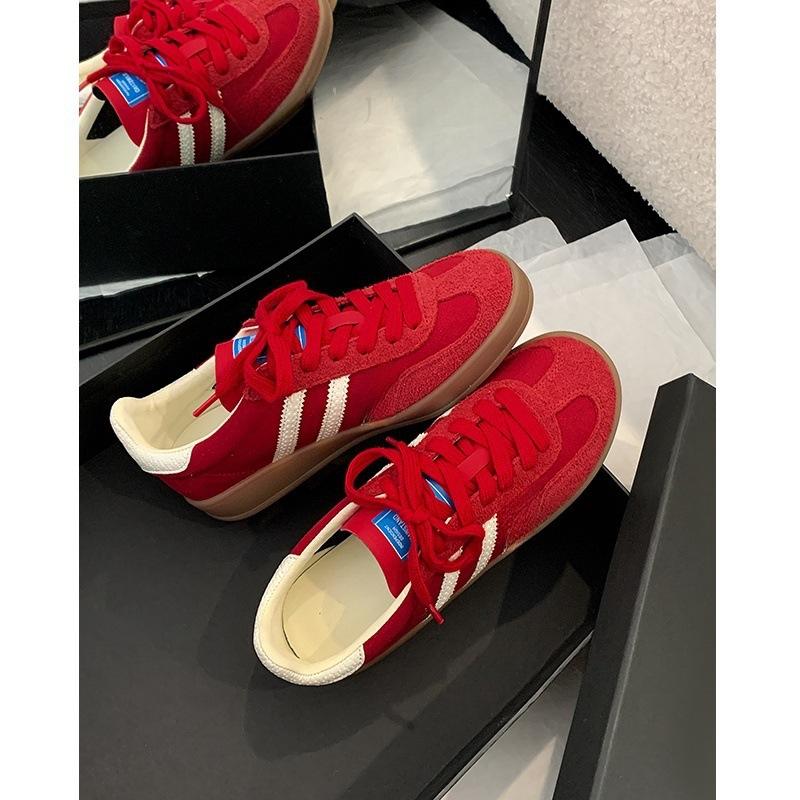 Cowhide version soft leather retro red German training shoes women's shoes Korean version lace-up flat casual board shoes sports Forrest Gump shoes
