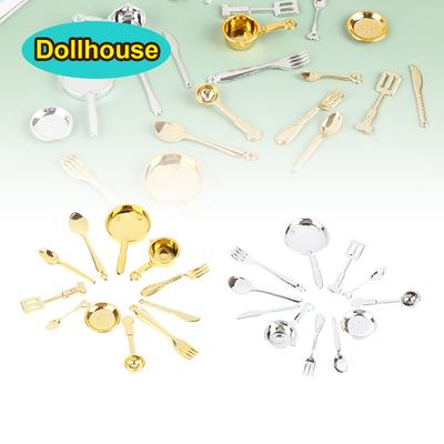 11pcs/set Dollhouse Miniature Spoon Fork Pot Utensils Model Miniature Cookware Dolls Kitchen Decoration Accessories