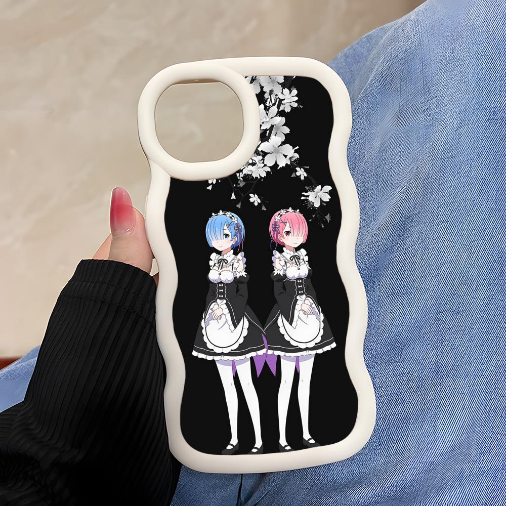 ReZero Rem Ram Wavy Edge TPU Mobile Phone Case for iPhone 17 16 15 14 13 12 11 Air Pro Max Plus Colorful Cover