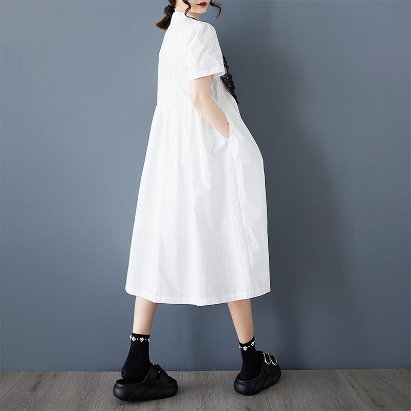 Short Sleeve Plus Size Cotton Mesh Vintage New In Dresses for Women Casual Loose Long Summer Shirt Dress