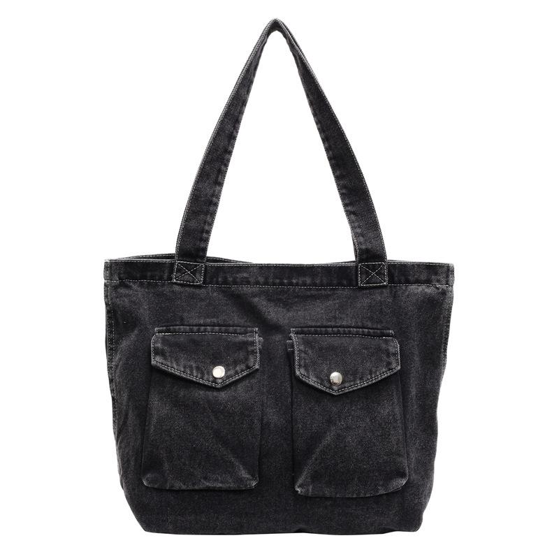 Denim Bags Women'S Fashion Fashion One Shoulder Oblique Span Bag College Students Class Multi-Pocket Commuter Tote Bag
