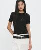 PLACE STUDIO Cut-Out Women'S Studded Point Semi-Crop Short Sleeve T-Shirt [Black]