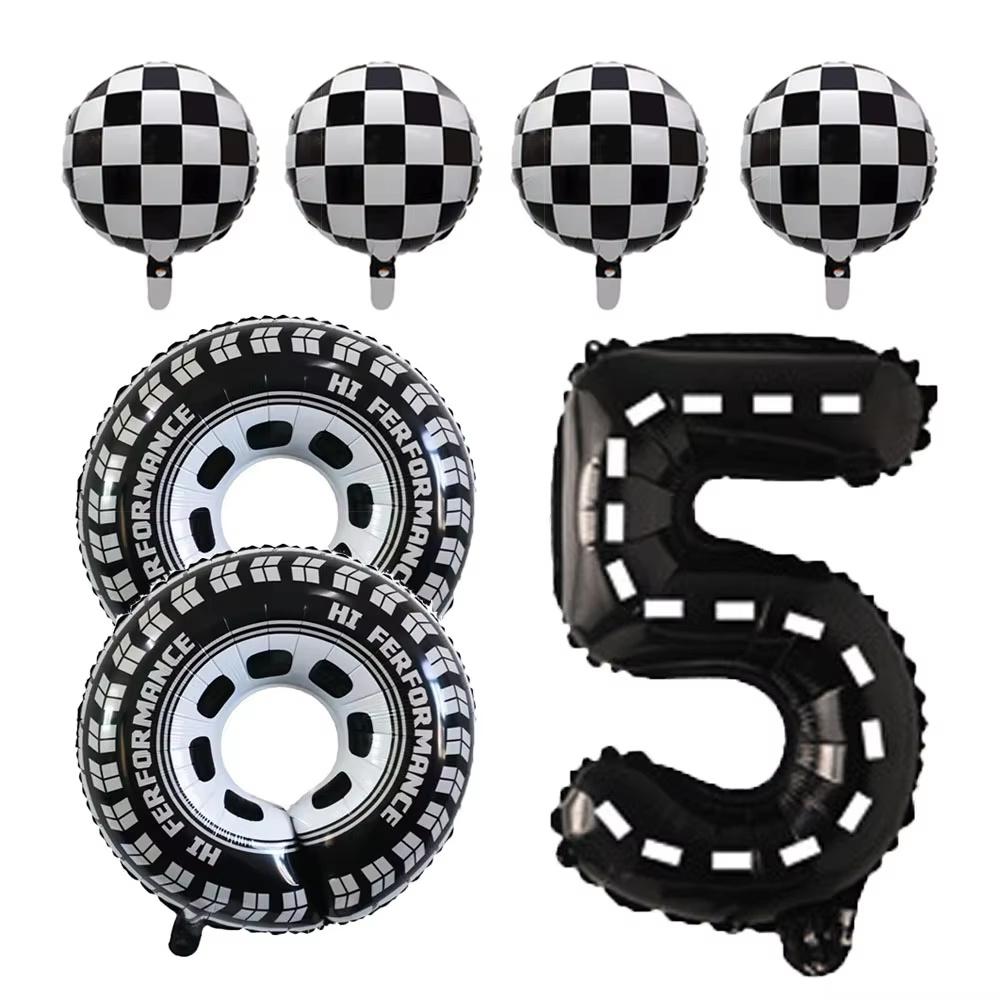 7pcs Race Car Balloons Birthday Party Supplies Tire Wheel Balloons  Checkered Tire Balloon Party Favors Decorations