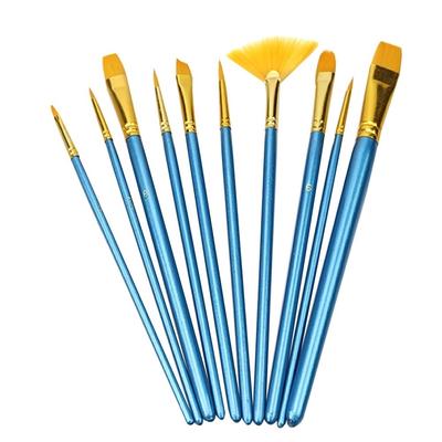 10Pcs Acrylic Nylon Hair Round Pointed Artists Watercolor Paint Brush Set