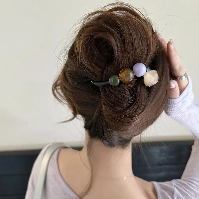 New Irregular Twist Clip Disc Hair Grab Clip for Women Elegant Colorful Beads Twisted Hairpin Girl Hair Accessories