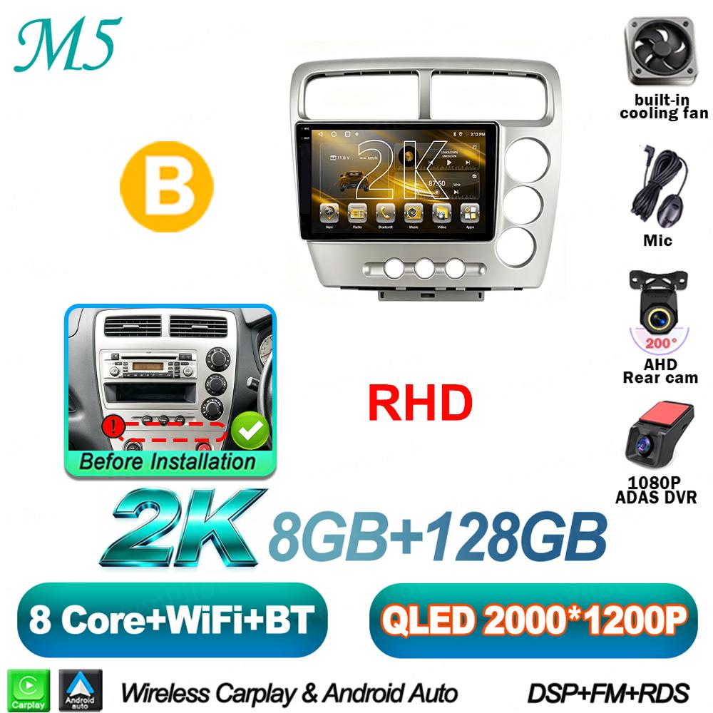 Android 16 For HONDA Civic EP3 2000-2005 Car Radio Stereo Head Unit Multimedia Video Player GPS Navigation 2K QLED 9 Inch 8 Core