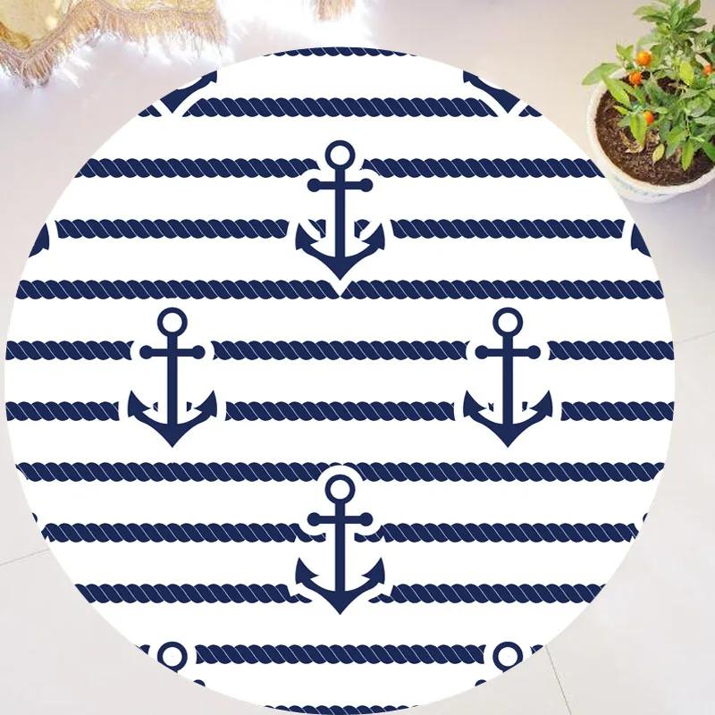 Compass Carpet Non-Slip Doormat Nautical Theme Floor Mat Round Area Rug for Bedroom Living Room Study Playing Room Decor