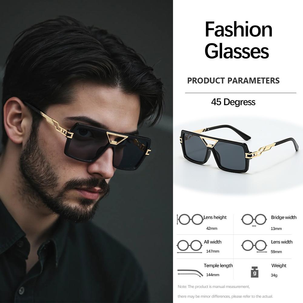 Light Luxury Vintage Sunglasses Tortoiseshell Patterned Square Frame Modern Metal Texture Commuting Item Sunglasses For Men