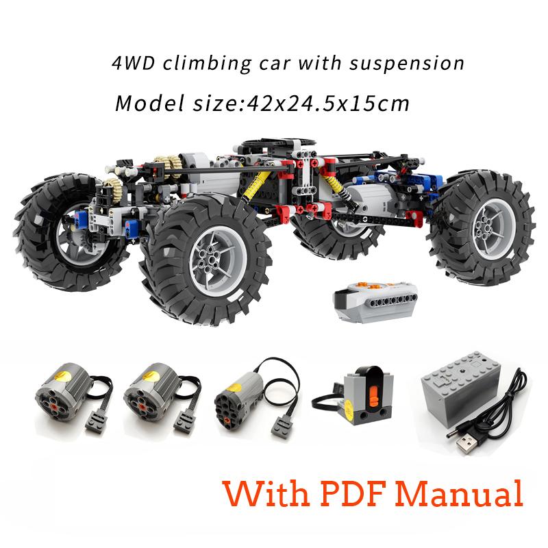 MOC Kreative Elektriske Høyteknologiske Deler Byggeklosser Elektrisk Fjernstyrt Klatrebil Modell DIY opplysende Leke barnegave