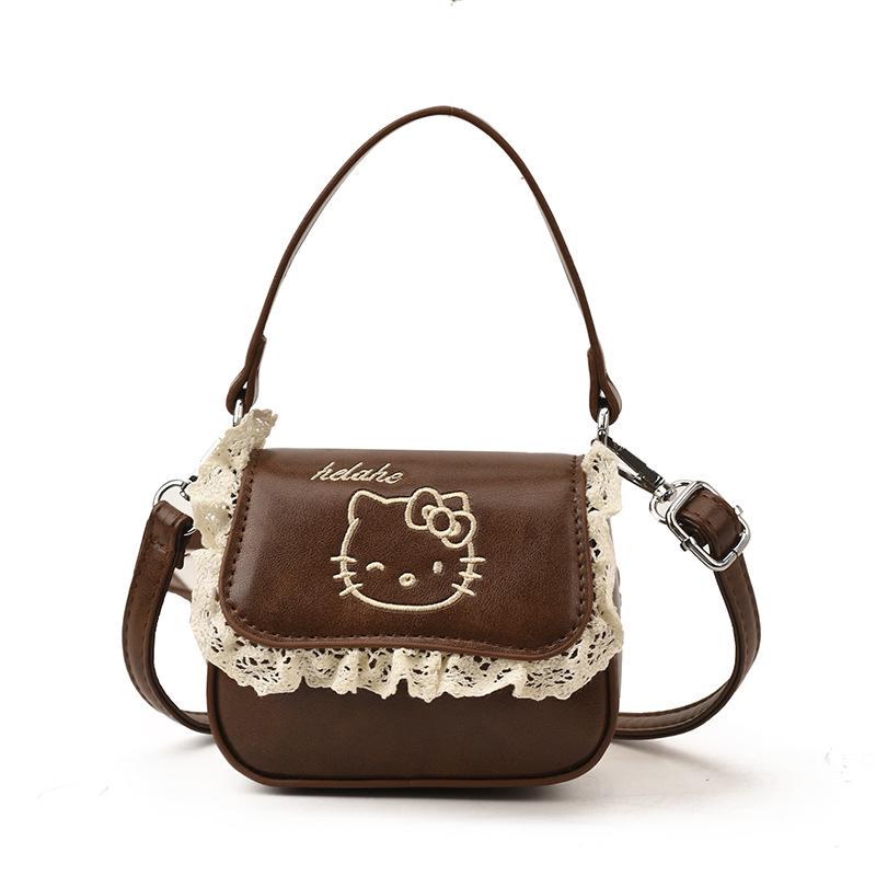 2025 Retro Kitten Girls' Lace Crossbody Bag & Coin Purse: Fashionable Parent-Child Handbag