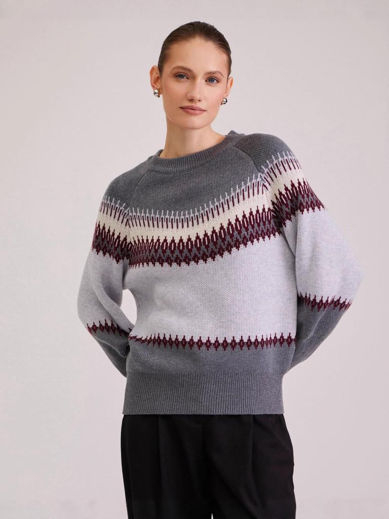 European & American Retro Patchwork Knit Sweater - Autumn/Winter, Round Neck, Long Sleeve