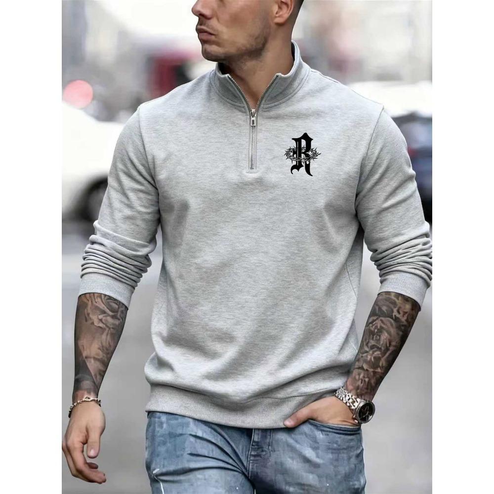 

Crown of Thorns New Men s Casual Sports Shirt with Black Letter Print, Stylish and Cool Zipper Long Sleeved Top XL сірий