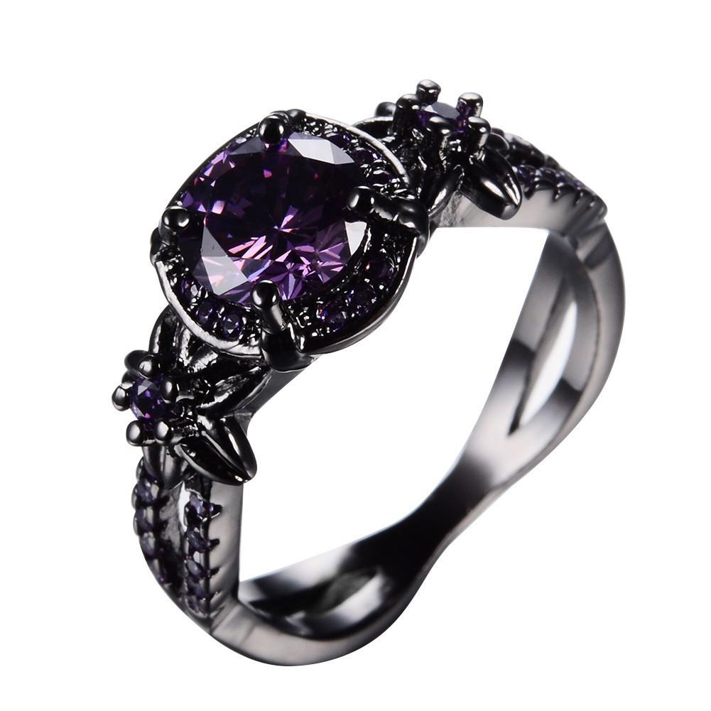 European and American black gold opal diamond-studded purple round diamond ring for men and women