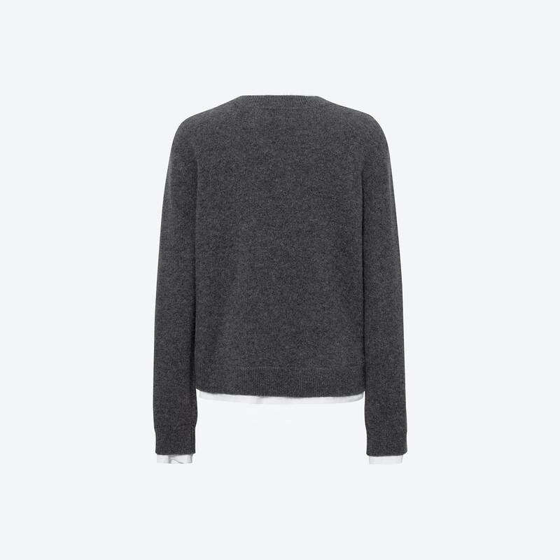 SEIFINI Women's Faux Two-Piece Round Neck Wool Pullover Sweater