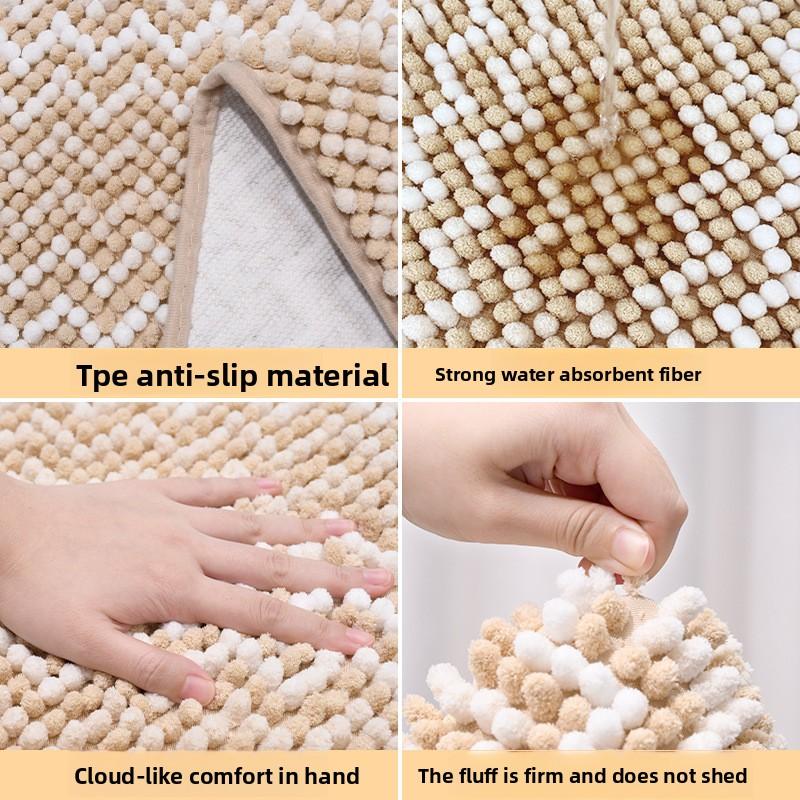 Ripple Texture Chenille Bath Mat, Plush Tufted Bathroom Carpet, Ultra Soft Fast-Absorbing, Rapid-Dry with TPR Anti-Slip Base