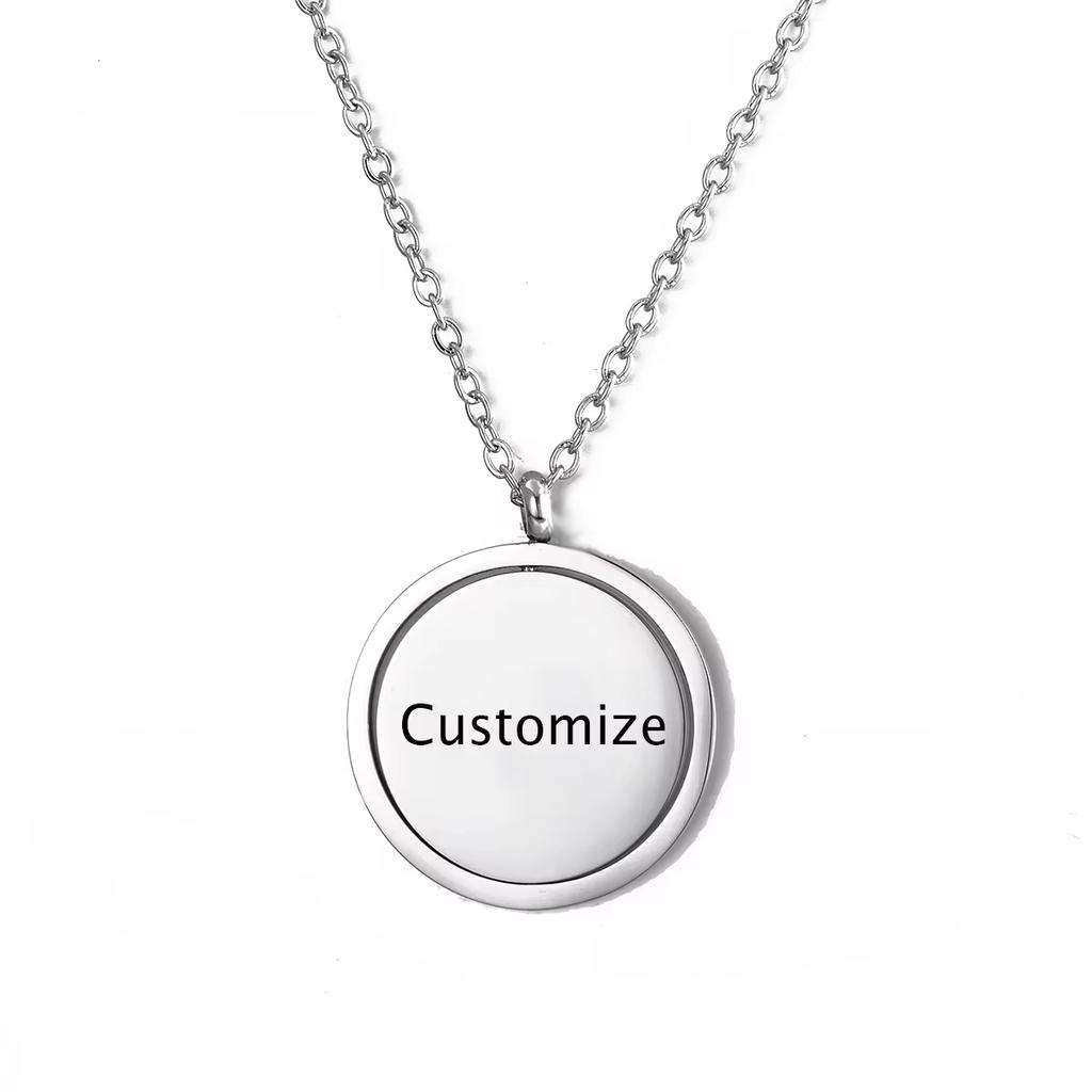 25mm Stainless Steel Rotatable Round Necklaces Customized Name or Logo Metal Charm Statement Mirror Polished Jewelry Gift