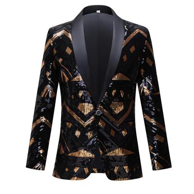 Herrenmode Geometrische Schwarz Gold Pailletten Blazer Anzugjacke