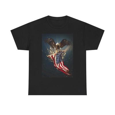 American Flag T Shirt Bald Eagle Birds Patriotic Graphic Heavy Cotton