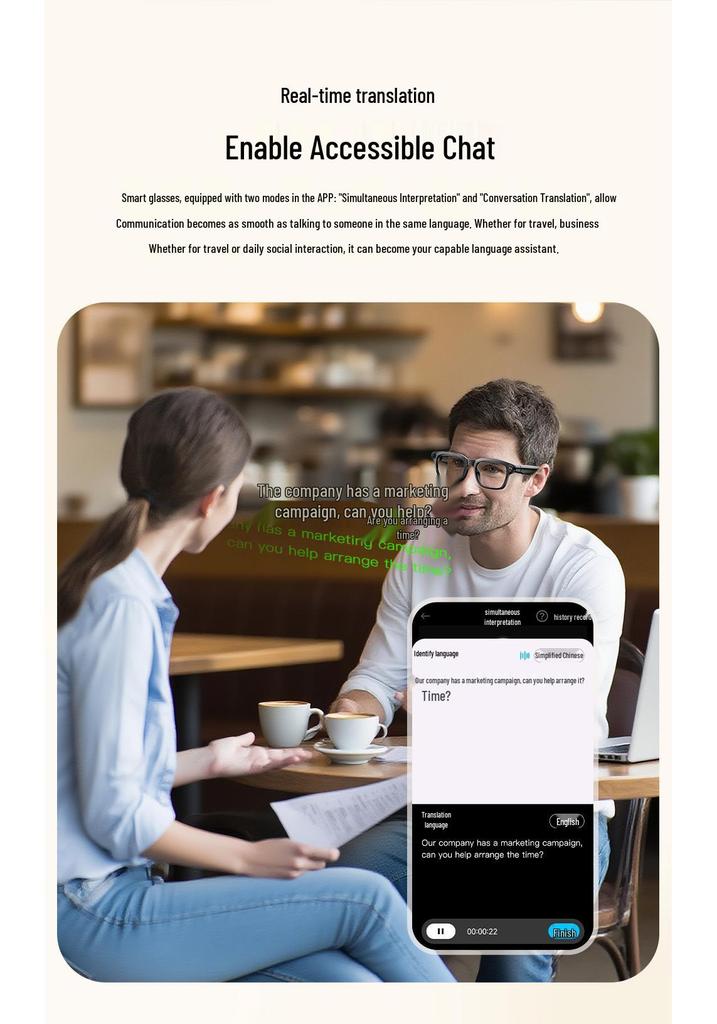 M08 AI Translation Smart Glasses with Bluetooth & 8MP Camera