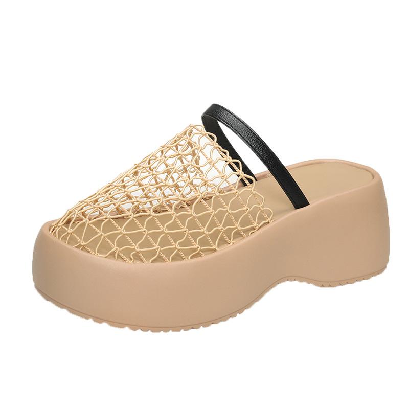 Niche design cool slippers summer 2025 new hollow word with bag drag thick bottom fishing net cool slippers women