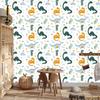 Dinosaurs Leaves and Flowers Wallpaper for Living Room and Bedroom 50x1000