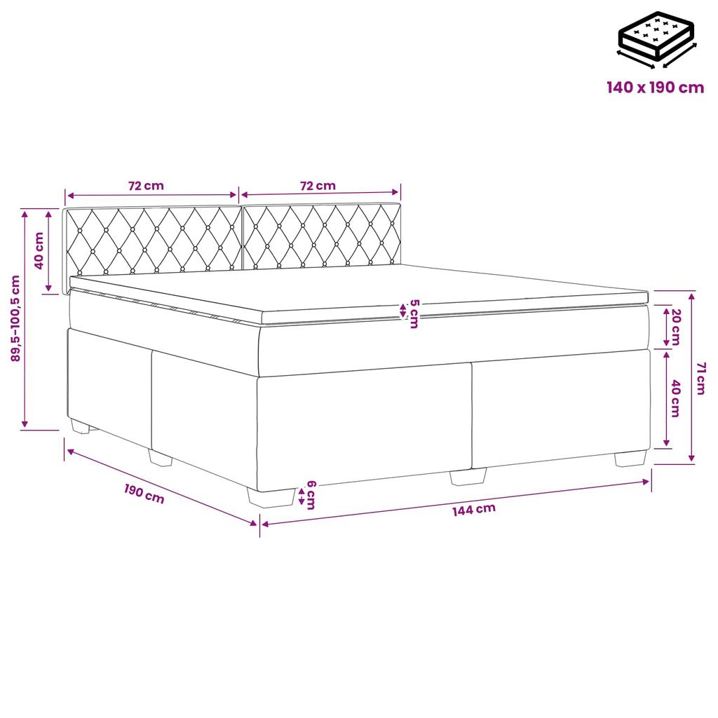 Box Spring Bed with Mattress Black 140 X 190 Cm Velvet