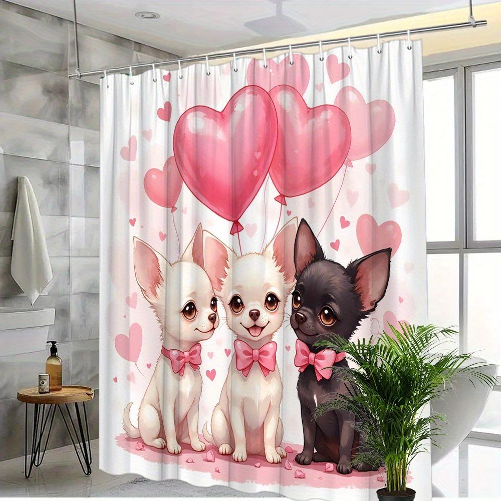 Cute And Romantic Chihuahua Shower Curtain Washable Dirt-Resistant Shower Head Waterproof Polyester Bath Curtain For Home Decor