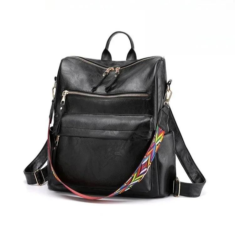 

Retro Large Capacity Shoulder Bag Fashionable Korean Style Backpack Crossbody Bag Polyester Lining Zipper Opening PU Material 36 31 13