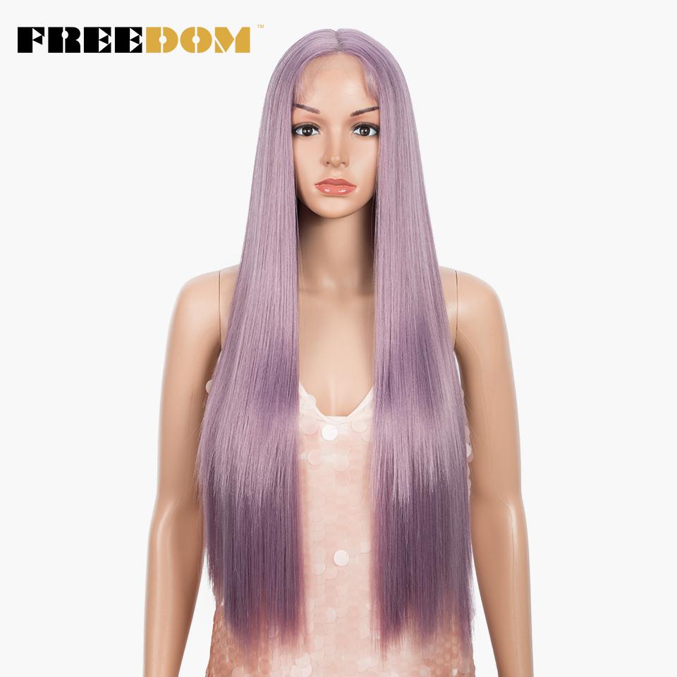 FREEDOM Long Straight Synthetic Lace Front Wigs For Women 30 Inch Ombre Blue Blonde Lace Wig Easy Wear Cosplay Wig