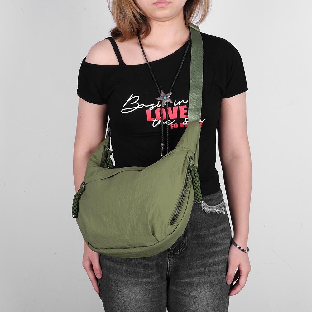 Nylon Crossbody Bag with Zipper Trendy Crescent Bag with Adjustable Strap Hobo Shoulder Bag Lightweight Shoulder Purse for Women