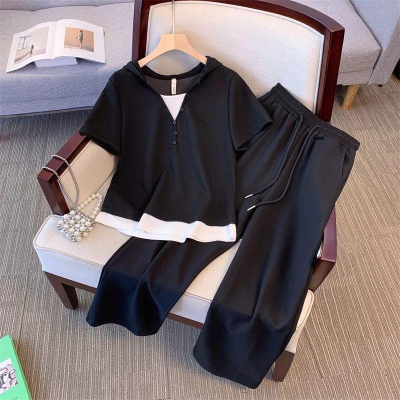 Women's 2026 Summer Casual Set: Elegant Korean Style Two-Piece with Short Sleeve Top and Wide-Leg Pants