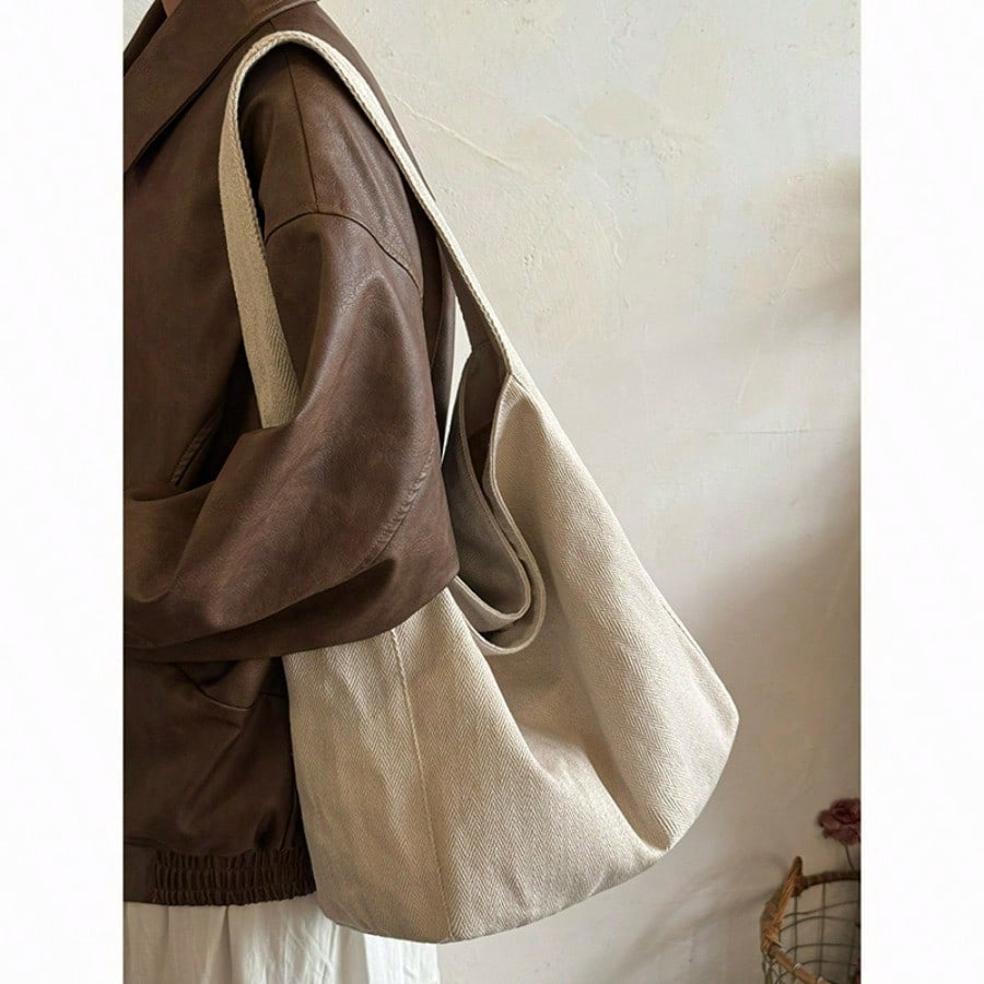 Niche Design Canvas Bag Large Capacity Shoulder Bag Commuter Student Armpit Tote Bag