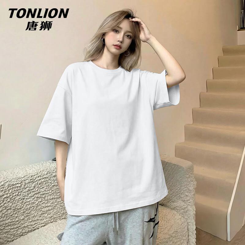 TonLion Women s Pure Cotton Loose Fit Round Neck Short Sleeve T-Shirt M