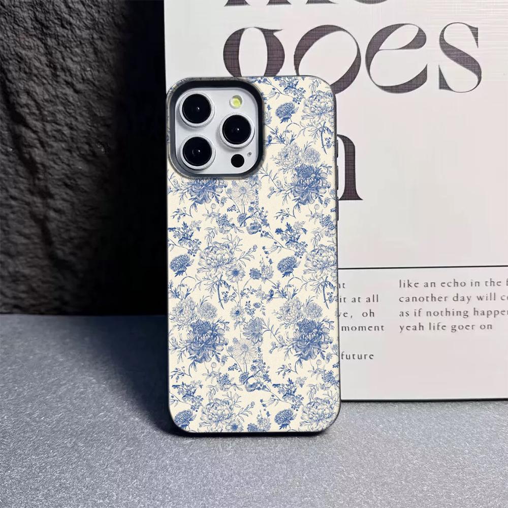 Custodia per Telefono Floreale Vintage per iPhone 17 16 15 14 Plus 13 12 11 Pro Max Modello Floreale Blu Retro Cover Protettiva in TPU Antiurto