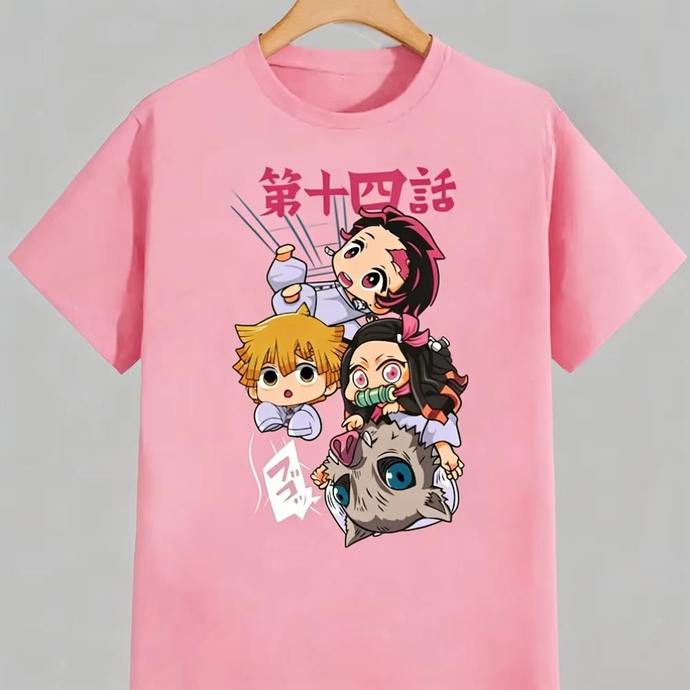 Nezuko Kamado Pure Cotton Mens and Womens Same Tshirt 2026 Summer Anime Printed Loose Casual Parent Child Top