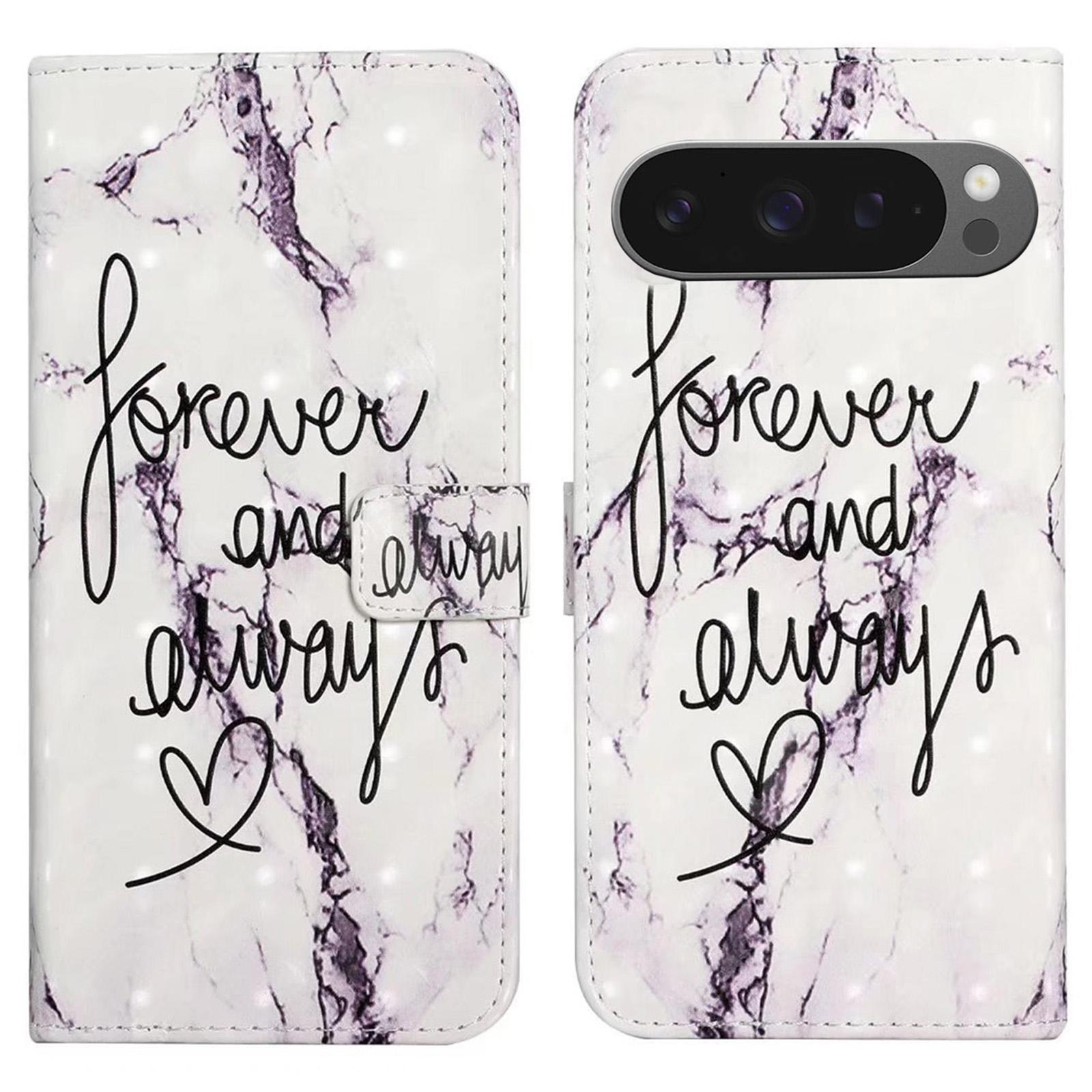 

For Google Pixel 9 Pro XL Case 3D Creative Pattern PU Leather Stand Phone Cover Forever and Always