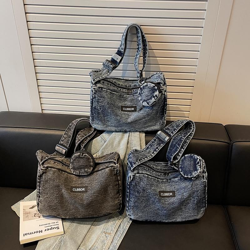 Solid Color Crossbody Bag Underarm Bag Women Denim Bag Commuter Shoulder Bag