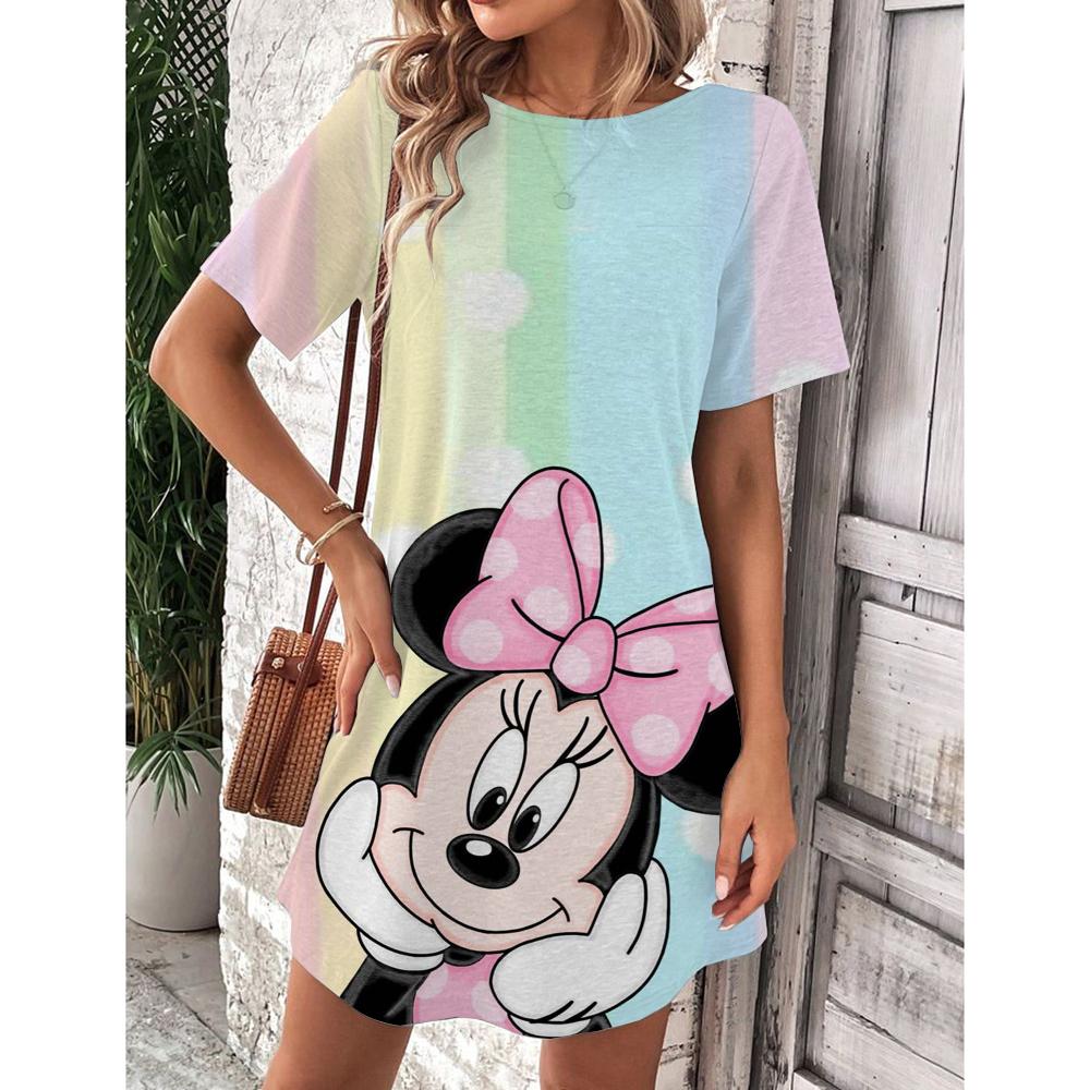 Abito estivo da donna Disney Topolino Primavera Scollo a O Manica Corta Vita Larga Abito con Volant