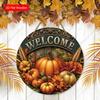 Welcome Pumpkin Fall Round Wooden Hanging Sign, Autumn Door Wall Decor