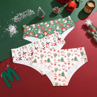 Christmas Present  Women Ice Silk Panties  Pure Cotton Crotch Underwear Sexy V-Waist Design Briefs Seamless and Traceless Girl Lingerie