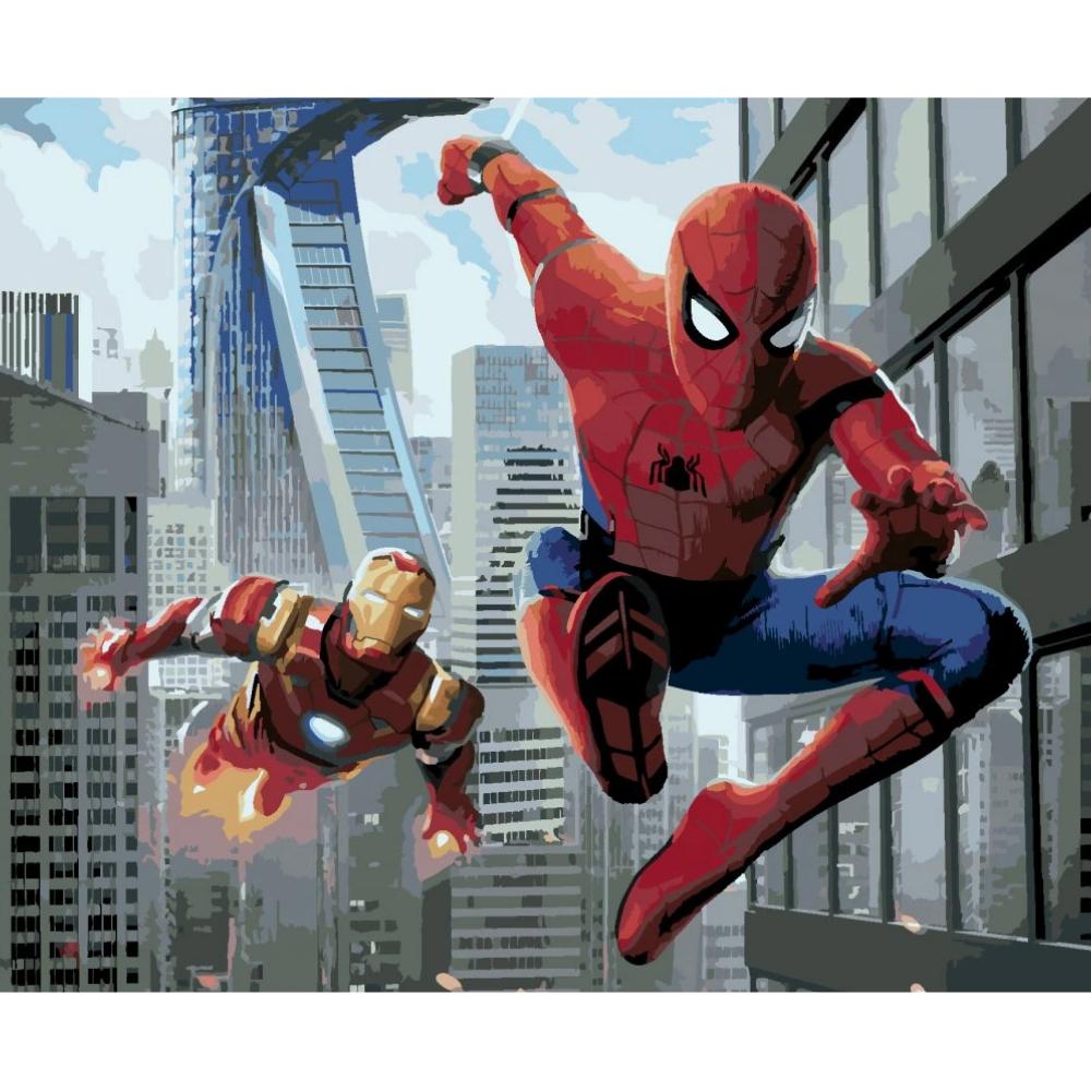 Malowanie Po Numerach Obrazy Do Malowania - Spider Man I Iron Man 50X40 Cm