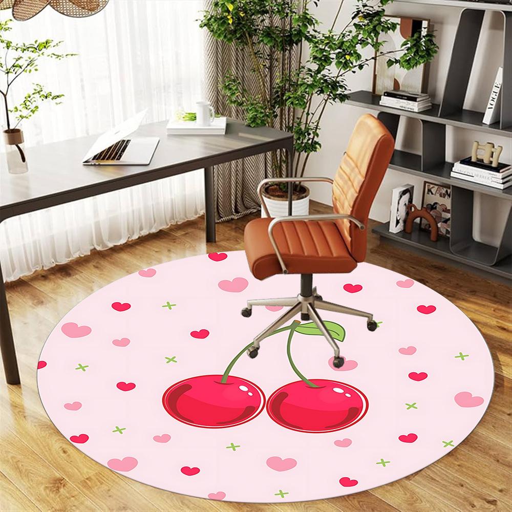1pc Cherries Heart Round Chair mat Area Rug - Non-Slip, Floor Mat for Office, Bedroom, and Indoor Decor c1125133