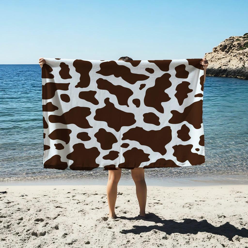 Black White Print Cow Anime Beach Swimming Towel Soft Absorbent Washcloth Children's Gifts For Kids Travel Camping Gym