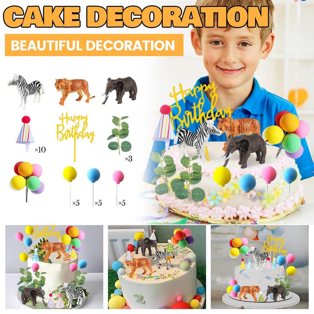 Birthday Party Decorations, Birthday Hats, Animal Patterned Cake Decorations (with Hats) Suitable For Birthday Parties, Parties