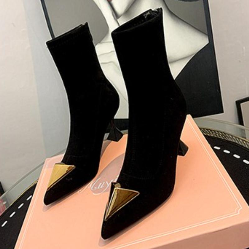 Pointed Toe Women Ankle Boots Suede Fashion Heeled Shoes Dress Luxury Woman Pumps 2025 Winter New Designer Elegant Mujer Botas