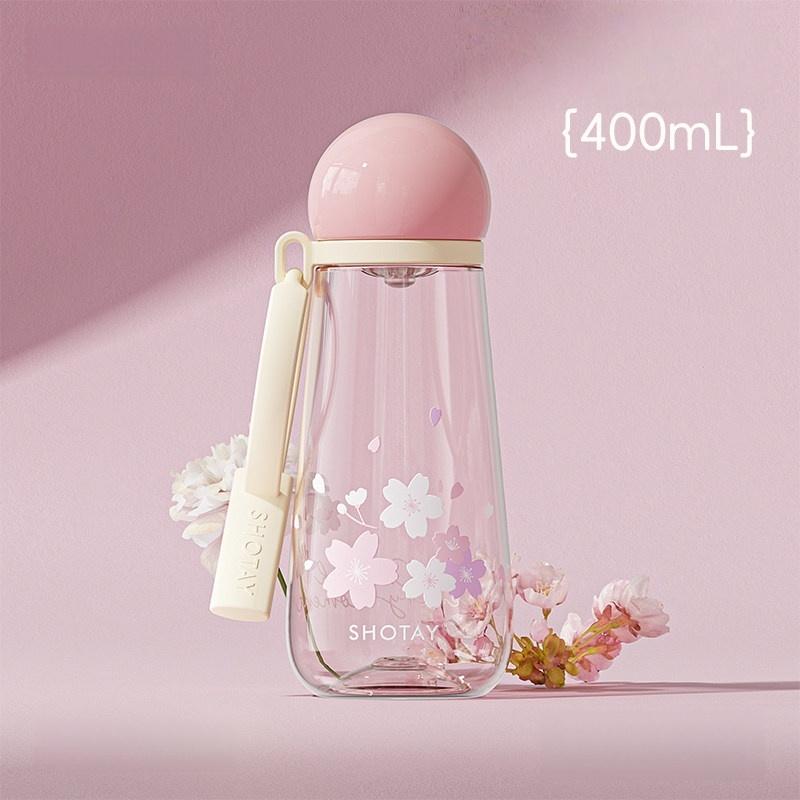 SHOTAY  400/600ml Plastic Water Cup Flower Pattern Water Bottle with Tea Strainer Leak-proof Brew Tea Cup Portable Office Cup