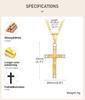 CZ Cross of Jesus Christ Crucifix Pendant Necklace, Figaro Chain Adjustable, Women Catholic Jewelry