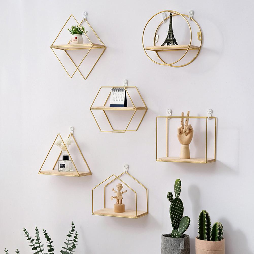 Iron Storage Shelf Geometric Nordic Style Storage Rack Novelty Artistic Storage Holder DIY Wall Mounted Home Decor Storage Shelf